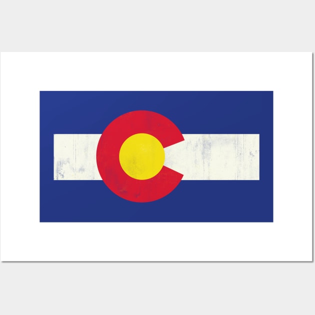 colorado flag vintage Wall Art by inkzella